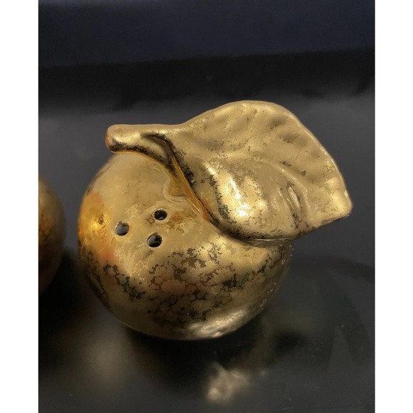 Vintage Pear & Apple Shaped Gold Encrusted Porcelain Salt & Pepper Shaker Set - Picture 7 of 10